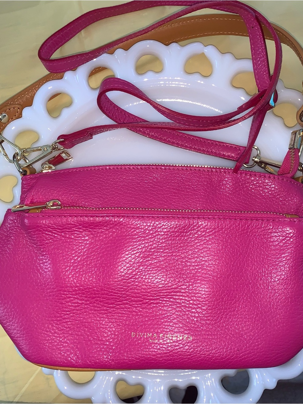 Divina Firenze Hot Pink Pebbled Leather Crossbody Bag